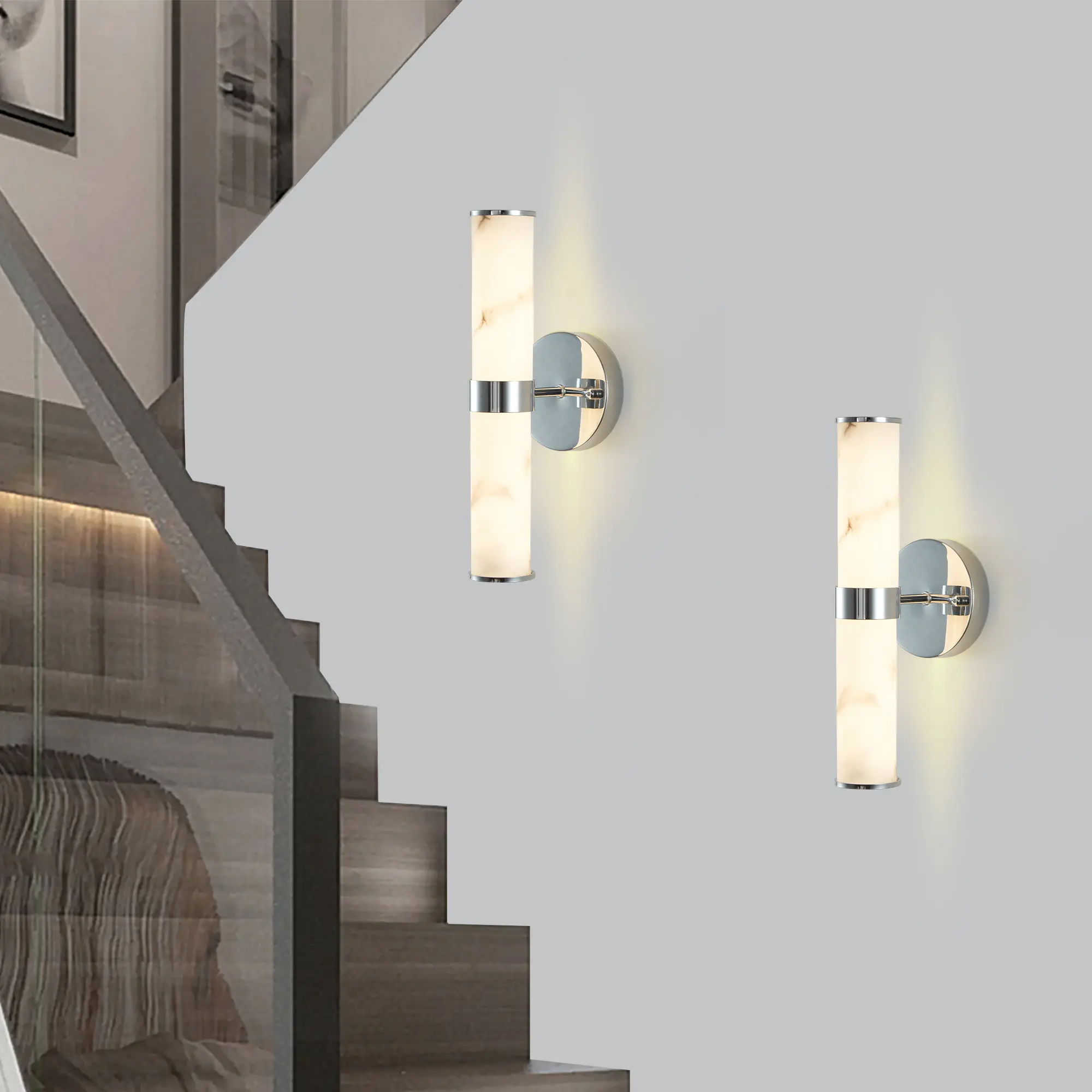 ARCH Resin Imitation Marble and Chrome Wall Sconce Set of 2 Modern Vertical LED Light Fixture for Bathroom Hallway Bedroom Living Room Indoor Energy Efficient Easy Install 5.5W x 13.8H Inches Chrome Iron Resin, Chrome Color Options