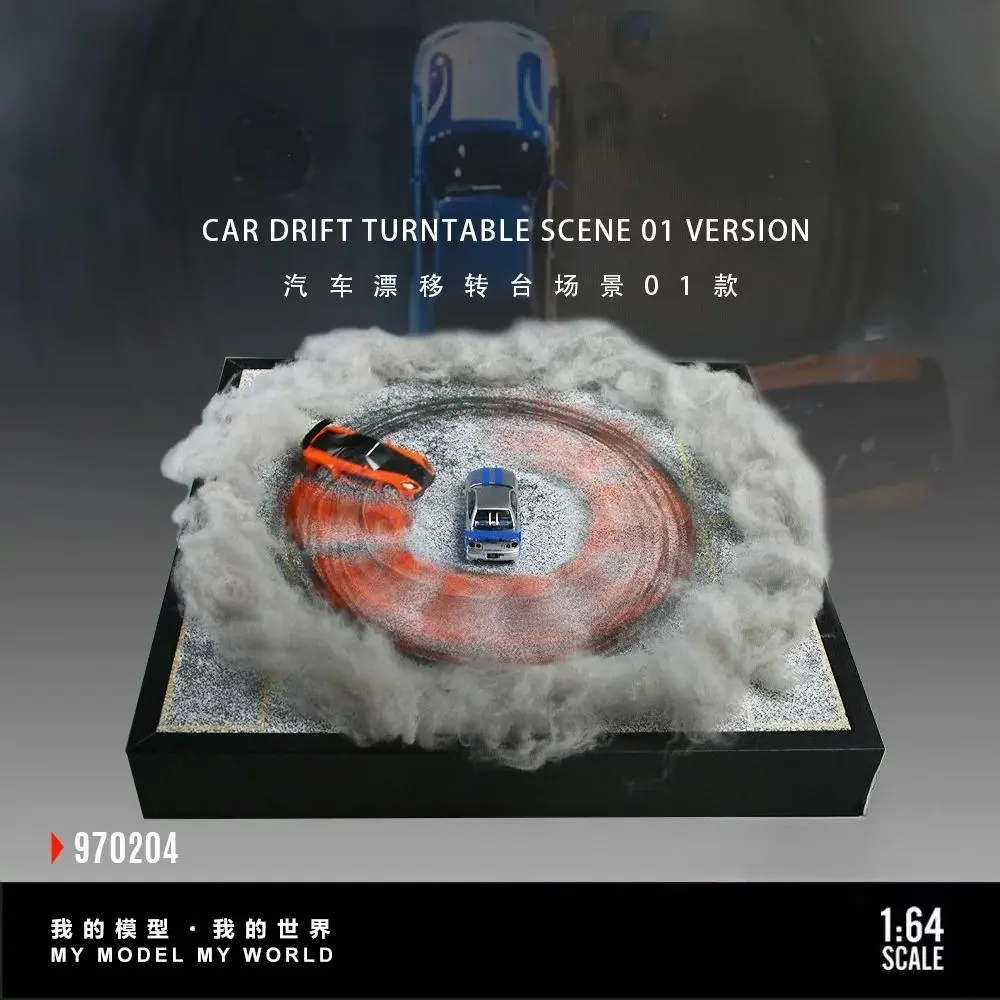 1:64 Scale Diorama Car Drift Scene Display Model City Car Street Garage Parking Lot Miniature Scene Display Case Rotatable Diecast Car Display Collection Gift