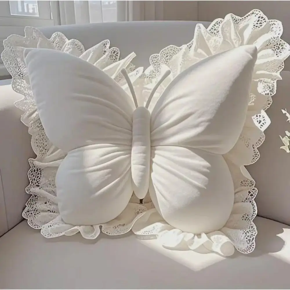 Butterfly-Shaped Lumbar Pillow, Elegant Creative Decorative Cushion with Floral Buds, Soft Cushioning Waist Back Support for Bedroom, Living Room, Home Decorative Cushion, Waist Back Cushion