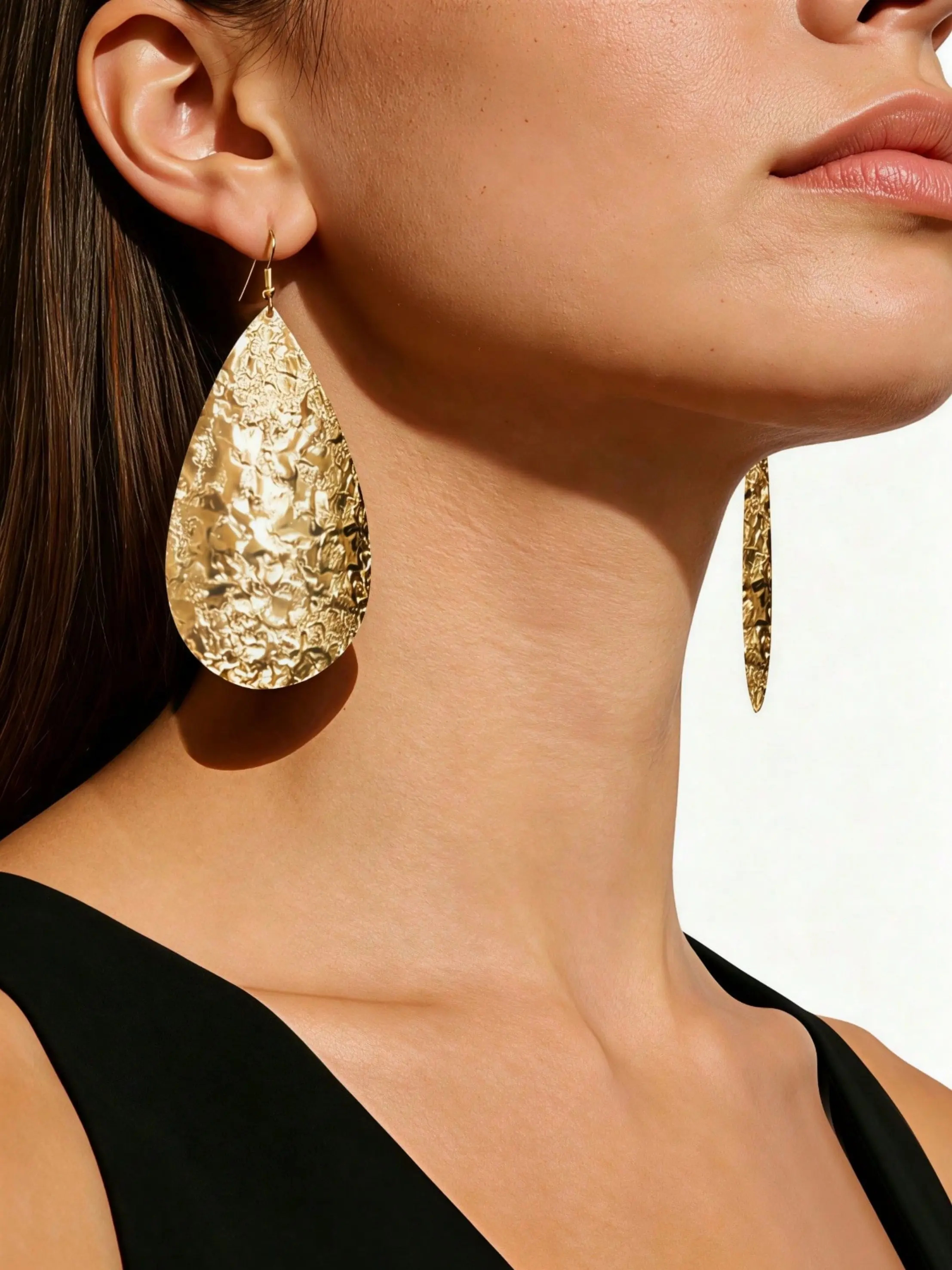 Women's Fashion Dangle Earrings, Teardrop Geometric Hammered Texture, Long Drop Earrings, Casual Party Style, All Seasons Wear