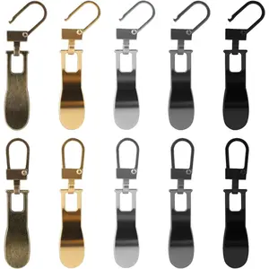Zipper Pull Replacement  Small Holes, 10 Pieces Detachable Tiny Zipper Replacement Slider  Luggage Jackets Backpacks Boots Purse Coat Pants(Silver, Black, Gold, Gun Black)