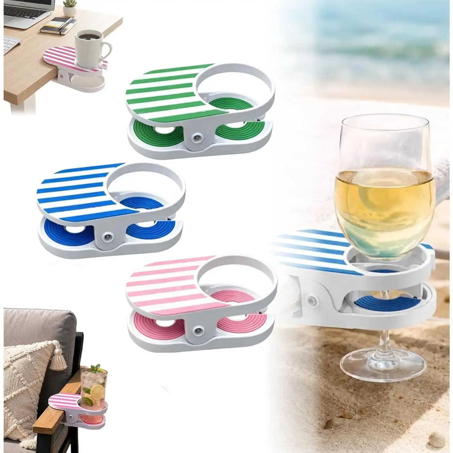 Clip On Drink Holder, Adjustable Portable Cup Holder with Secure Clamp Design, Universal Beverage Organizer for Chairs, Desks, Pool Lounges, Balcony, Beach, Camping & Outdoor Activities