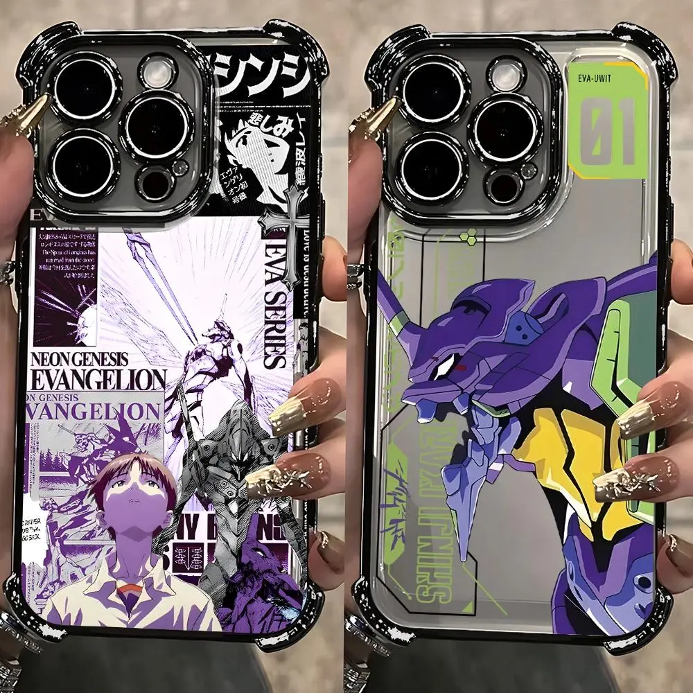 E-Evangelions Plating Phone Case For iPhone 17 Promax 17Air 16 Plus 15 14 13 12 11 Pro & Samsung Galaxy S26 Ultra S25 S24 S23 FE Plus EDGE Anti-Drop Anti-Fall Transparent Shockproof TPU Smartphone Back Cover