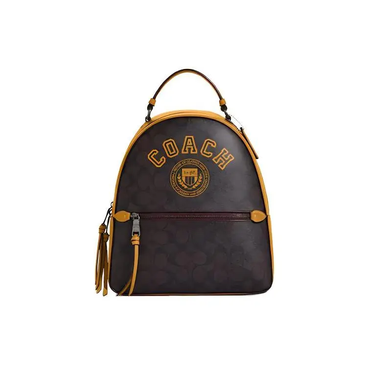 Coach Jordyn 27 Zip-Top Backpack with Interior Pocket for Women – Leather and Faux-Leather Blend in Brown and Ranunculus