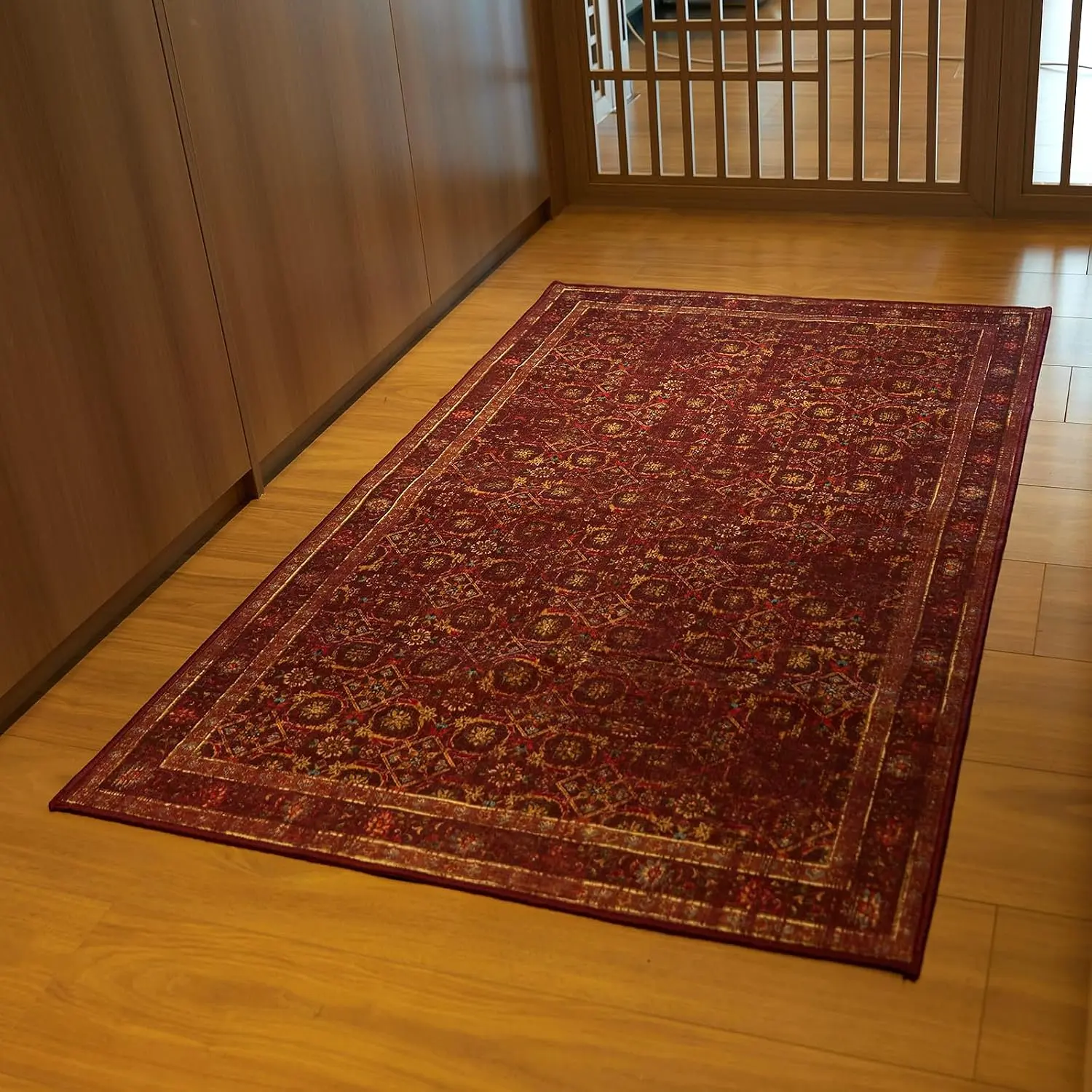 3x5 Soft Washable Area Rugs for Living Room and Bedroom, Non-Slip Stain Resistant Indoor Carpet, Cozy Floor Mat for Dining Room, Office, Stain Resistant Entryway Persian red Floral