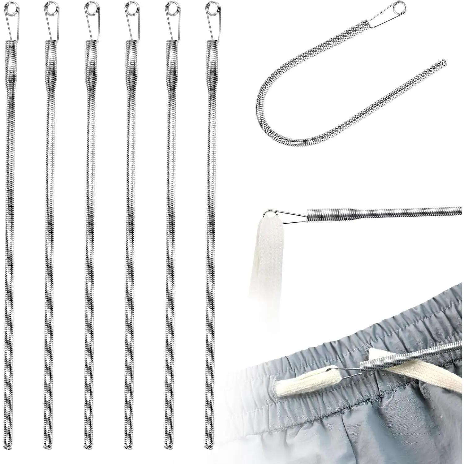 6 count Spring Loop Threader Tool with Rope Threader Clip, | Elastic Drawstring Puller for Hoodies, Pants, Jackets and Sweatpants