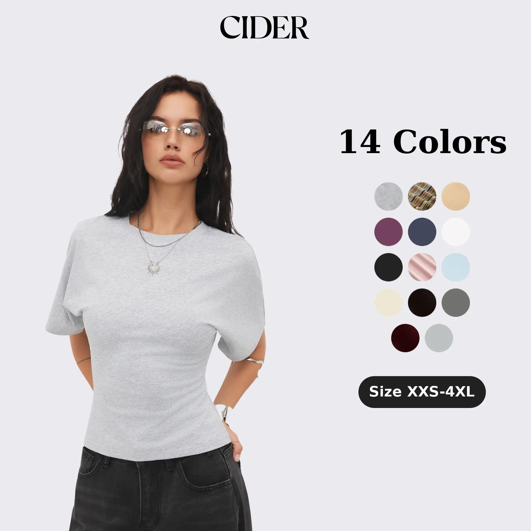 Cider Round Neckline Tee – Cotton Stretch Ribbed French Chic Women's Office Work Daily Casual Top, Summer Slim Fit Basic Short Sleeve T-Shirt