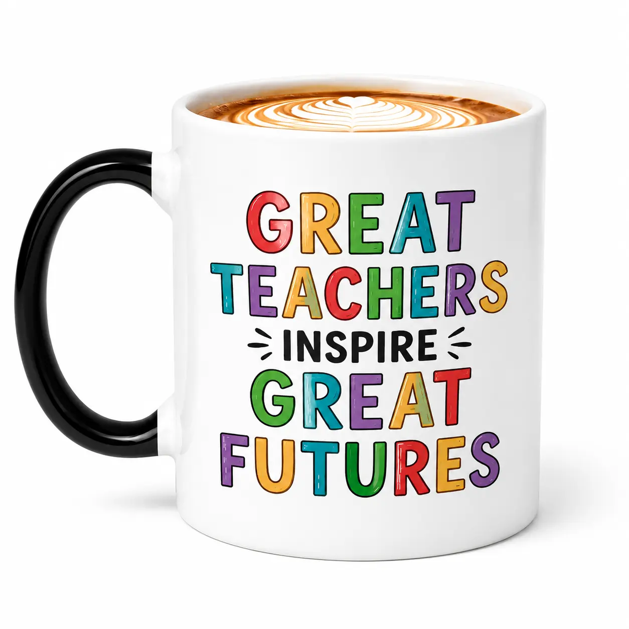 Great Teachers Inspire Great Futures Mug, Thank You Teacher Gift, 11oz Color Handle Ceramic Coffee Cup, Teacher Appreciation Gift From Student, Birthday Christmas Gift For Teachers