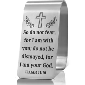 So Do Not Fear for I Am with You Engraved Stainless Steel  Visor Clip, Religious Travel Visor  Accessories, Inspirational Safe Driving Clip Gifts for Family  Driver