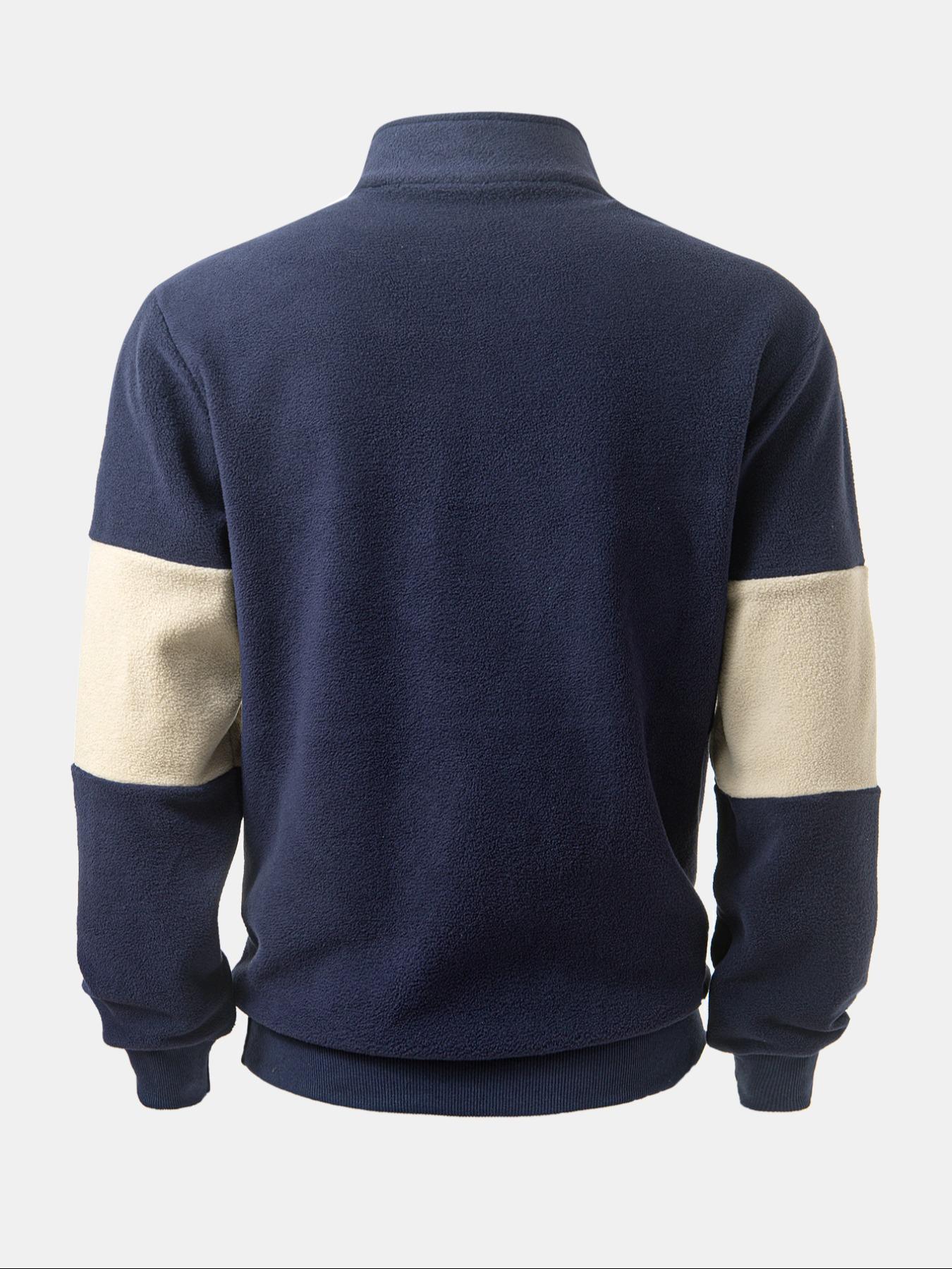 Thickened Polar Fleece Colorblock Letter Embroidery Zipper Hoodie Jacket, Fall Winter Outerwear, Soft Comfortable Fabric, Casual Outdoor Sports Wear