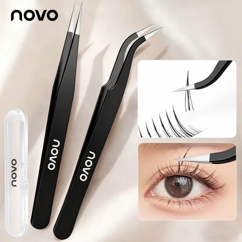 1/2pcs Precision Tweezers For Eyelashes, Makeup - Anti-Static Stainless Steel Tweezers, Ergonomic Design For Nail Art, 3D Stickers, Sequins, Home & Model Making, Straight & Curved Beauty Tool, Durable Metal Construction