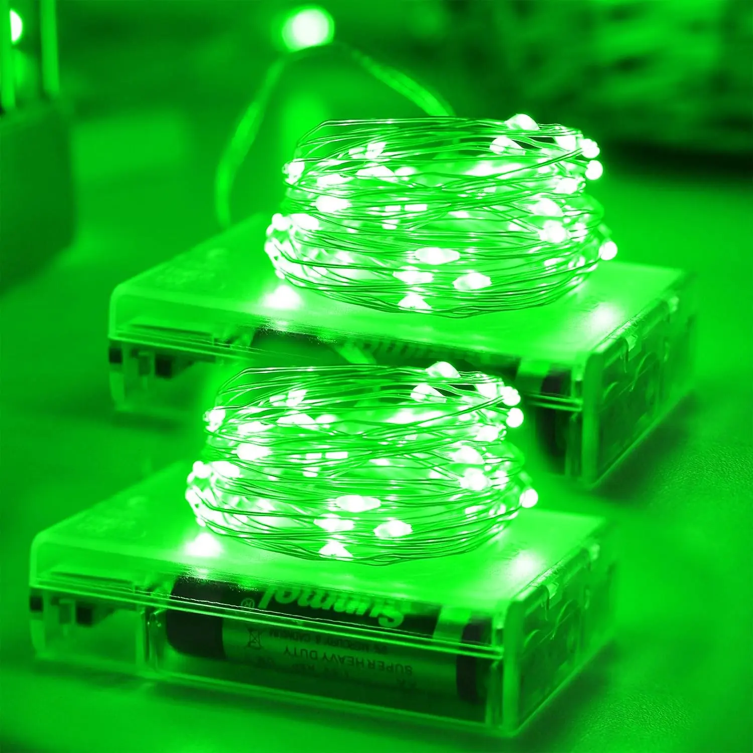 Halloween Christmas Green Fairy String Lights  Operated | 2 Pack Each 16.5Ft 50Led Timer Mini Copper Wire  Lights Indoor, Outdoor   DIY Garland Party Decorations