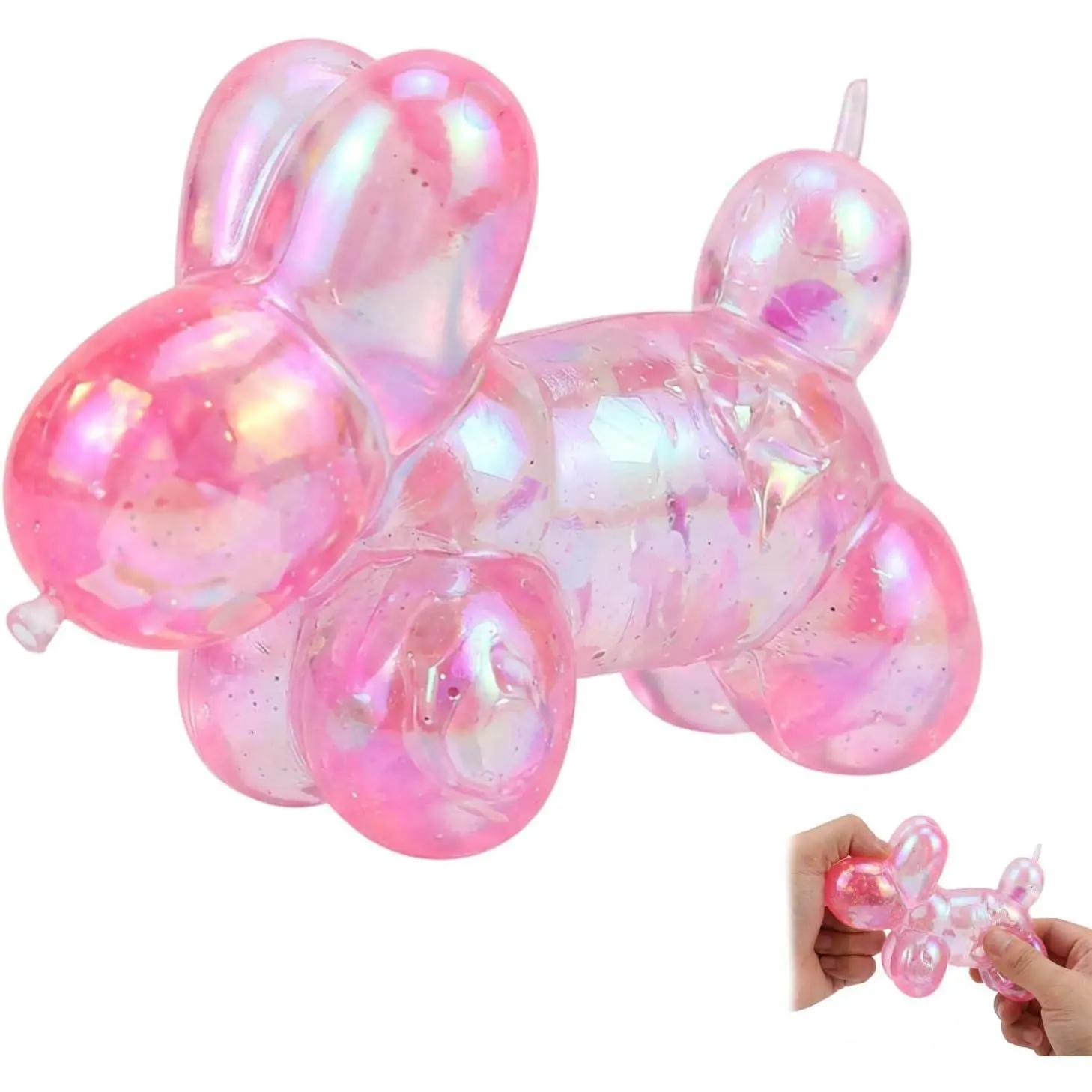 Balloon Dog Squishy, Dog Squishies, Stress Relief Tool, Party Favor, Desk Decor, Pink Glitter Balloon Animal, Squeezable Sensory Tool, Decorative Collectible