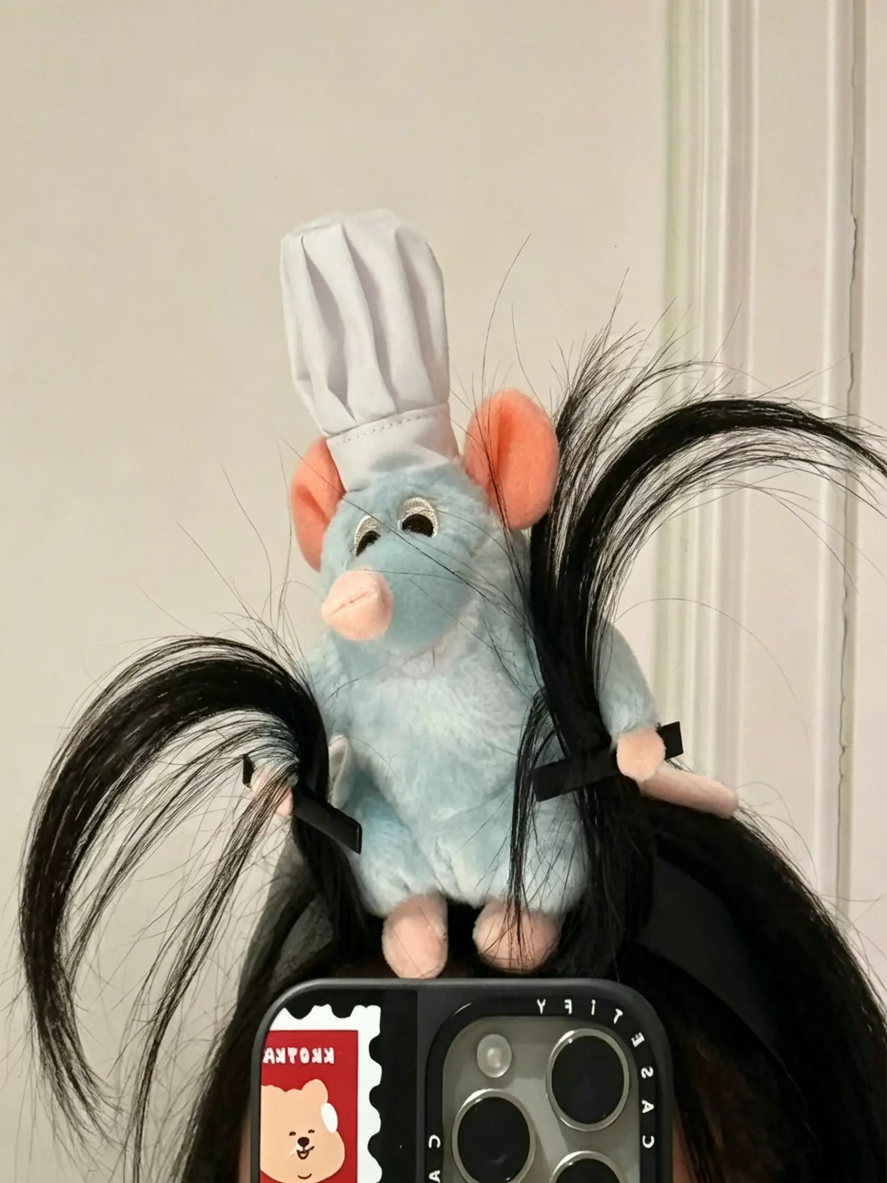 Cute Ratatouille Chef Plush Puffy Headband, Cute Headbands, fun novelty cartoon design for daily wear, soft fluffy plush material, fixed hair clips on both hands to hold bangs firmly, perfect for makeup, washing face, parties and daily looks