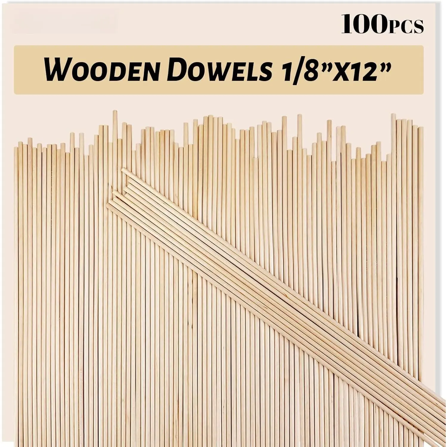 Wooden Dowel Rods, 100 count 1/8 x 12 Inch Round Wooden Sticks for Arts Crafts,  Decor, Cake Support, Photo Booth Props, Unfinished  Hardwood Sticks