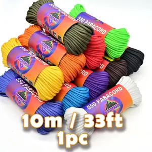 Paracord 550: 10m/33ft Tactical Parachute Line, 4mm Diameter, 550lb/250kg Strength, 11 Colors, Survival & Camping Gear, Striped Parachute Line