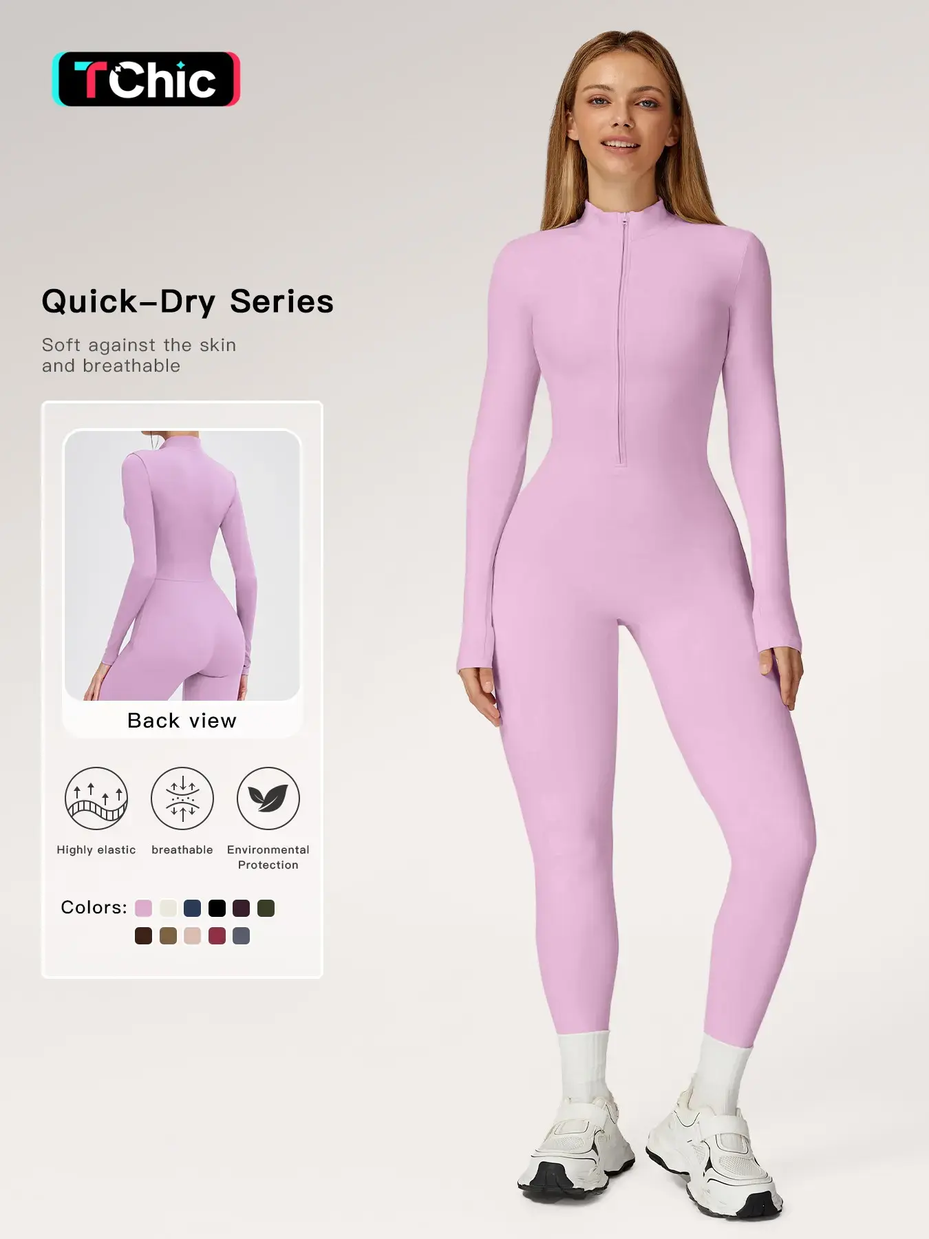 Women's Solid Zip Up Skiing Jumpsuit, Quick Drying Jumpsuit, Casual Sporty Long Sleeve Jumpsuit for Skiing Cycling, Ladies Sportswear for Fall & Winter