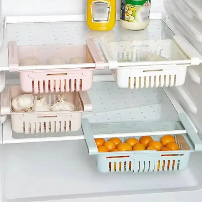 Expandable Fridge Storage Basket, Pull-out Refrigerator Organizer Drawer, Multifunctional Egg Storage Container, Household Fridge Organizer Bin for Vegetables Fruits Kitchen Storage