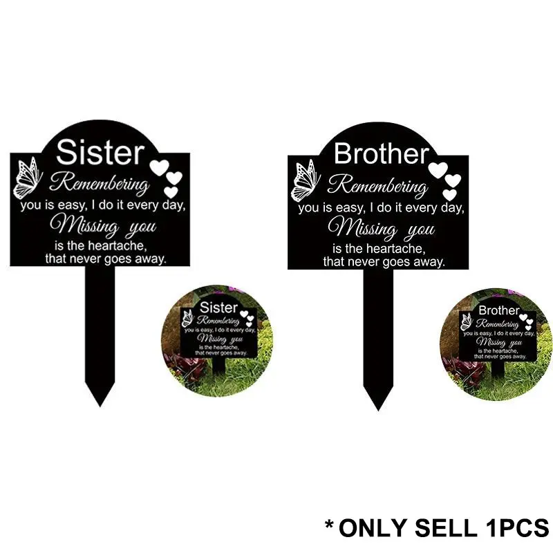 Garden Cemetery Grave Marker, Cemetery Monument Garden Stake Sign, Outdoor Yard Black Garden Aesthetic Decor Gift, Acrylic Cemetery Memorial Plaque, Memorial Signage, Decoration, Sister Brother Remembrance
