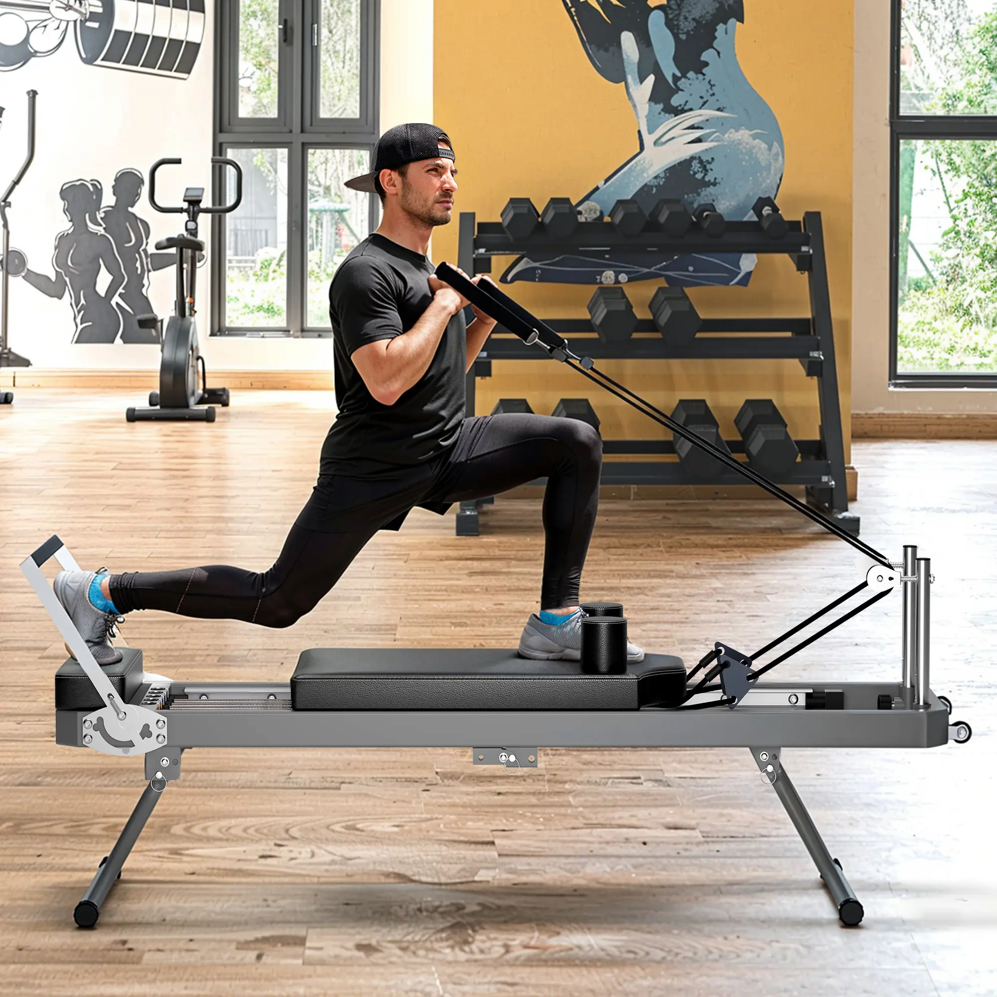 ARCH Extra Large Pilates Reformer Machine for Home Gym - 395lbs Capacity Multi-Functional Fitness Equipment with Resistance Cords & Aerobic Rebounder, Black Iron Frame, Improves Posture & Strength Training, Black Color Options, Iron Material