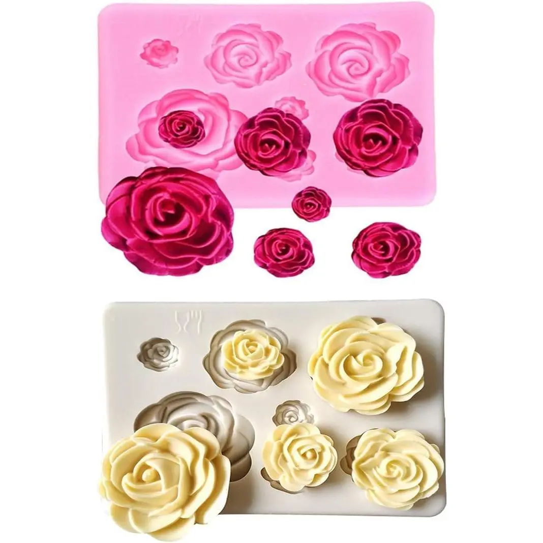 2PCS Rose Flowers silicone molds Cake Chocolate Mold wedding Cake Decorating Tools Fondant Sugarcraft Cake Molds