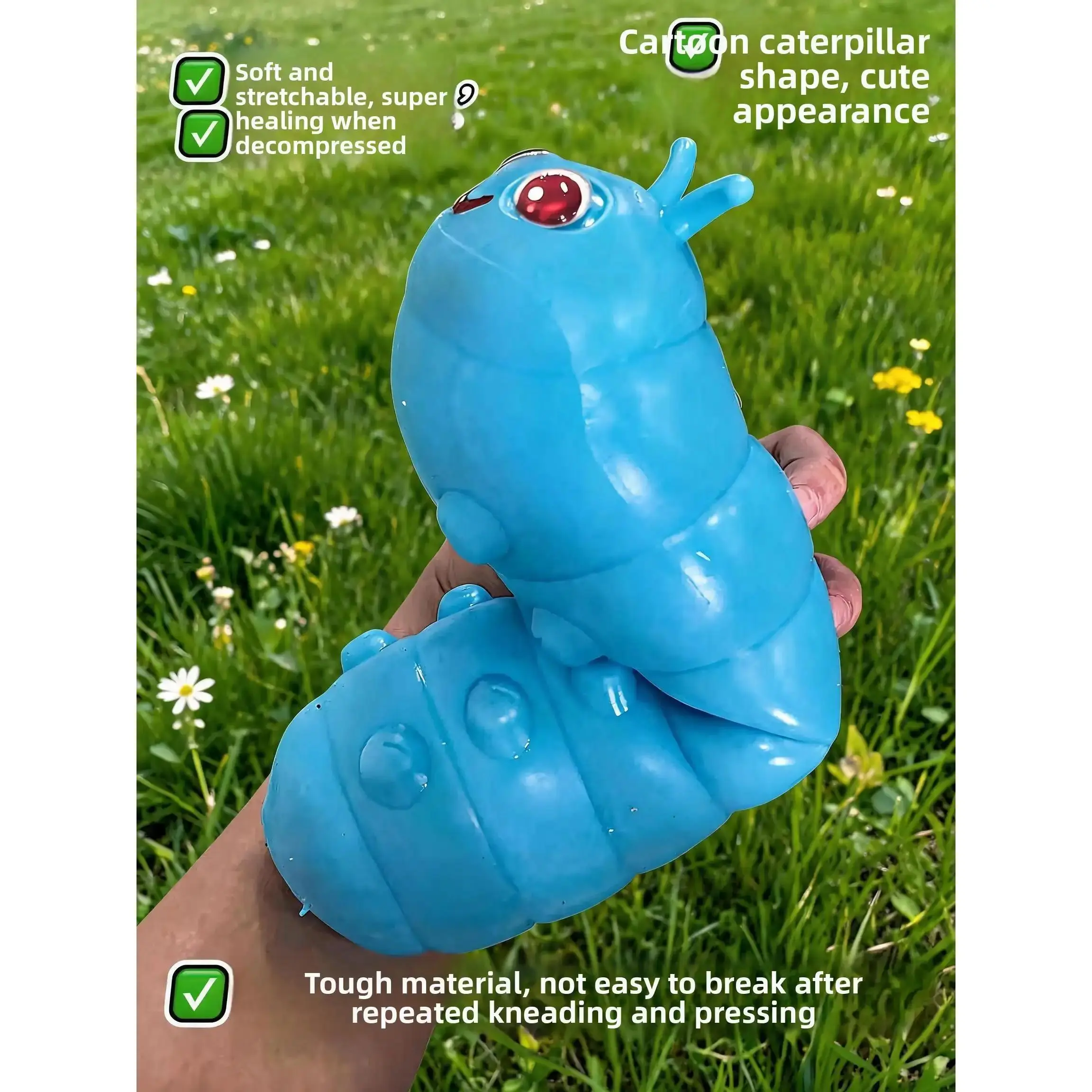 Cute Caterpillar Squishy Fidget Toy, Stretchable Soft Worm Stress Relief Toy, Kawaii Squeeze Sensory Toy for Kids Adults Anxiety Relief