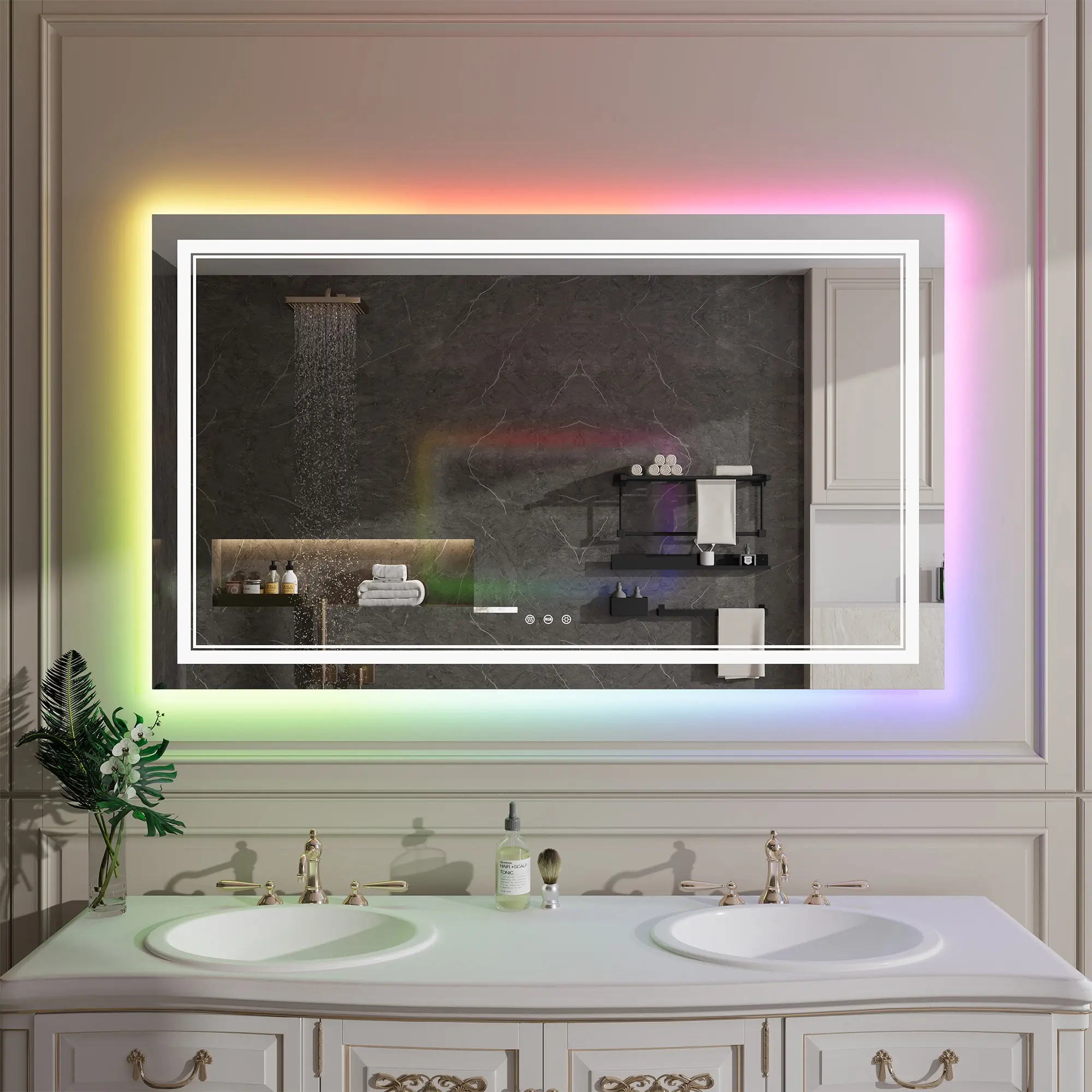 60"x36" LED Bathroom Mirror with Lights – RGB Color Changing Backlit + Adjustable Front-Lighted – Anti-Fog, Memory Function, Shatter-Proof – Lighted Bathroom Vanity Mirror for Wall