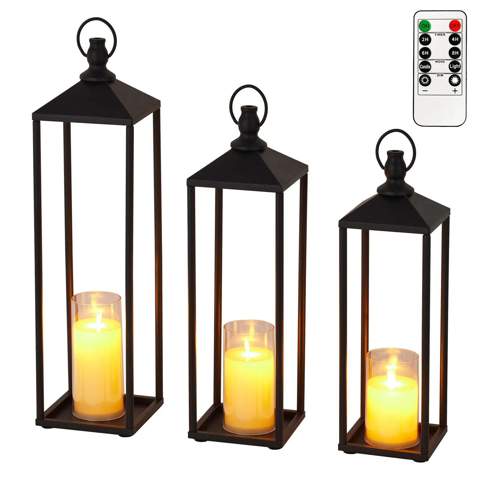 Black Metal Farmhouse Lanterns 13 17 20 Inch Large Outdoor for Porch Patio Garden No Glass Hanging Tabletop Floor Decor