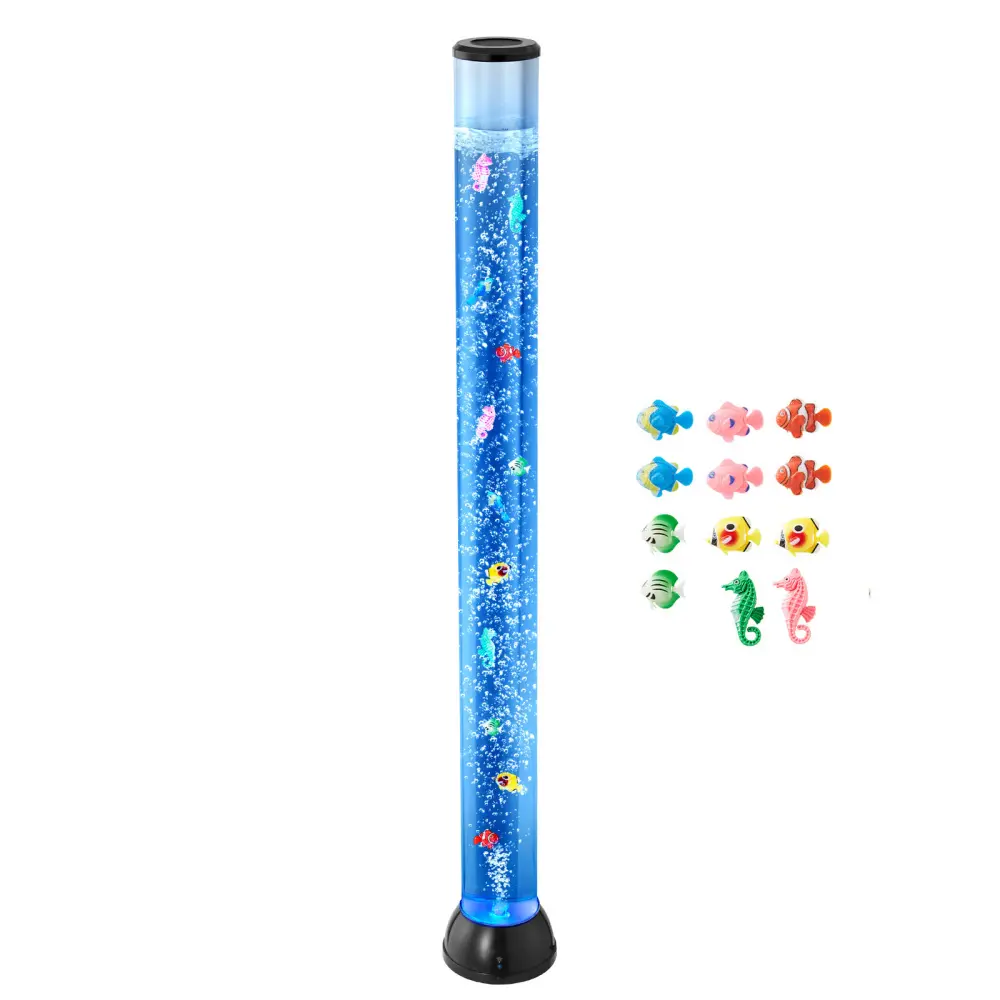 Sensory Bubble Tube Lamp, 4 ft Bubble Fish Tube, Sensory Aquarium Lamp with 10 Floating Fish & 16 Color Effects, Remote Control, Stress Relief Calming Light for Bedroom Living Room Home Decor