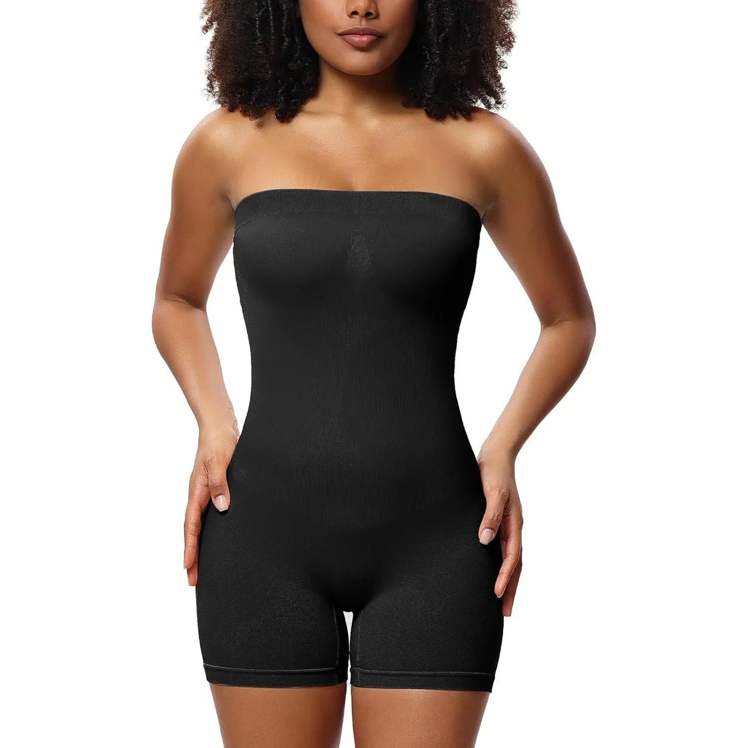 Women's Strapless Shapewear Bodysuit Tummy Control Butt Lifter Sculpt Body Shaper Shortie with Detachable Straps