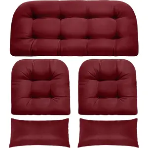 Wicker Chair Cushions, Indoor Outdoor Memory  Wicker Furniture Cushion Set of 5, 1 Loveseat and 2 U-Shape and 2 Long Water-Repellent Cushions for Patio Furniture (Burgundy)