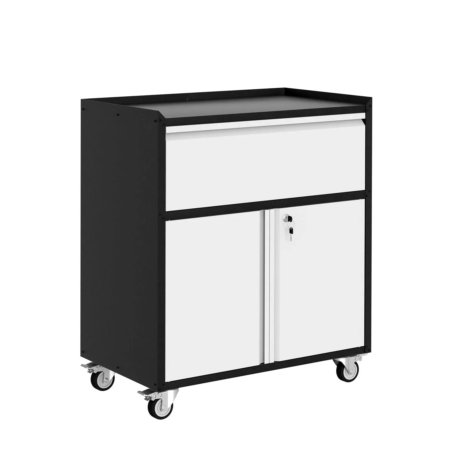 Heavy Duty Rust Resistant Rolling Metal Tool Storage Cabinet with Lock, Pegboard, Adjustable Shelves and Wheels, Mobile Utility Tool Cart Organizer for Garage & Workshop