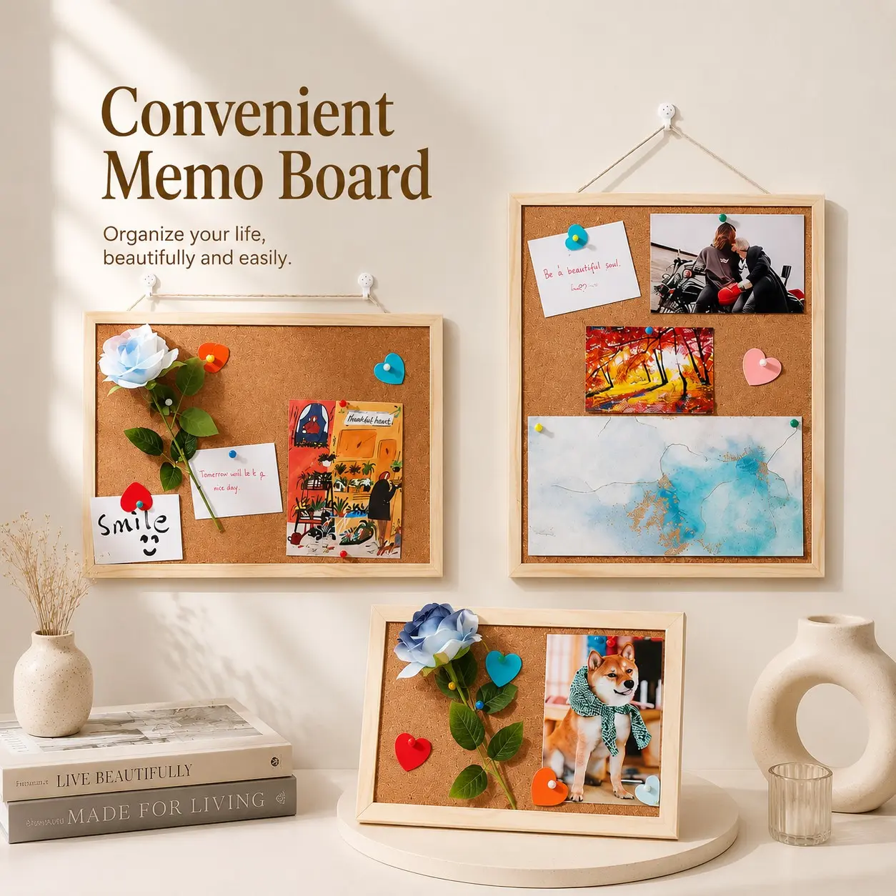 Cork Bulletin Board, Pin Board, 1 Count Creative Message Board, Photo Background Wall Decoration, Daily Bulletin Board Display for Office Home School