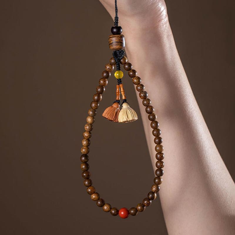 Retro Agarwood Mobile Phone Chain Women's Lanyard Short Wrist Pendant Hanging Decoration Hanging Rope Straps Chinese Style