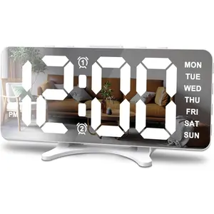 Digital Alarm Clock for Bedroom Mirror LED Display Bedside Clock with Adjustable Brightness Dual Alarm & Snooze for Heavy Sleepers USB Powered Desk Clock for Nightstand Home & Dorm
