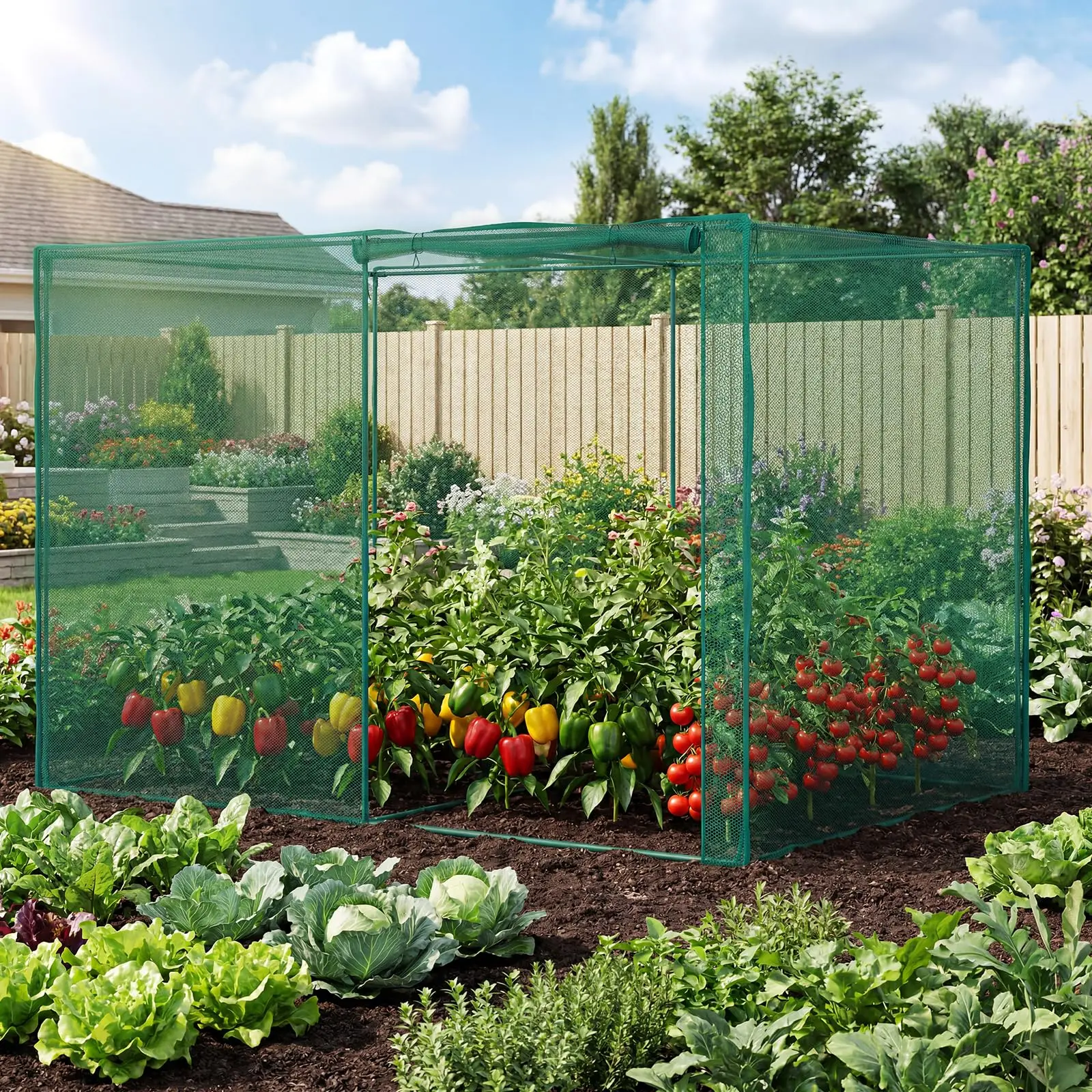 Crop Cage for Garden, Large Plant Protector with Roll-Up Zippered Doors,Bug & Animal Proof Netting, Storage Bag for Raised Bed Garden Vegetables