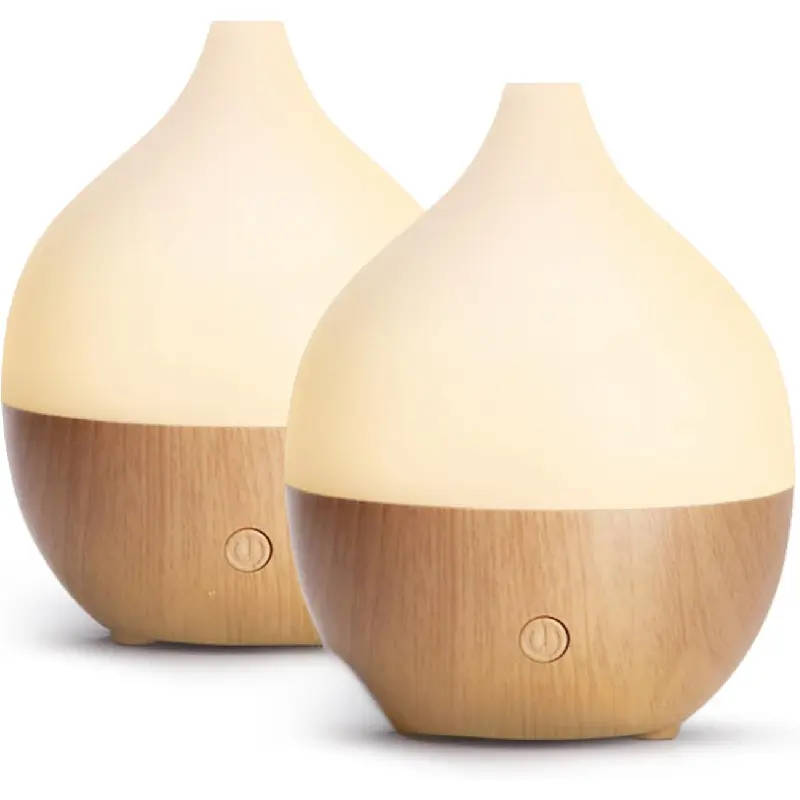 Essential Oil Diffuser (Set of 2), 100ml Small Aromatherapy Diffuser with Auto Shut-Off, Ultrasonic Diffusers for Essential Oils, Cool Mist Humidifier with Warm White Lights, for Office Home