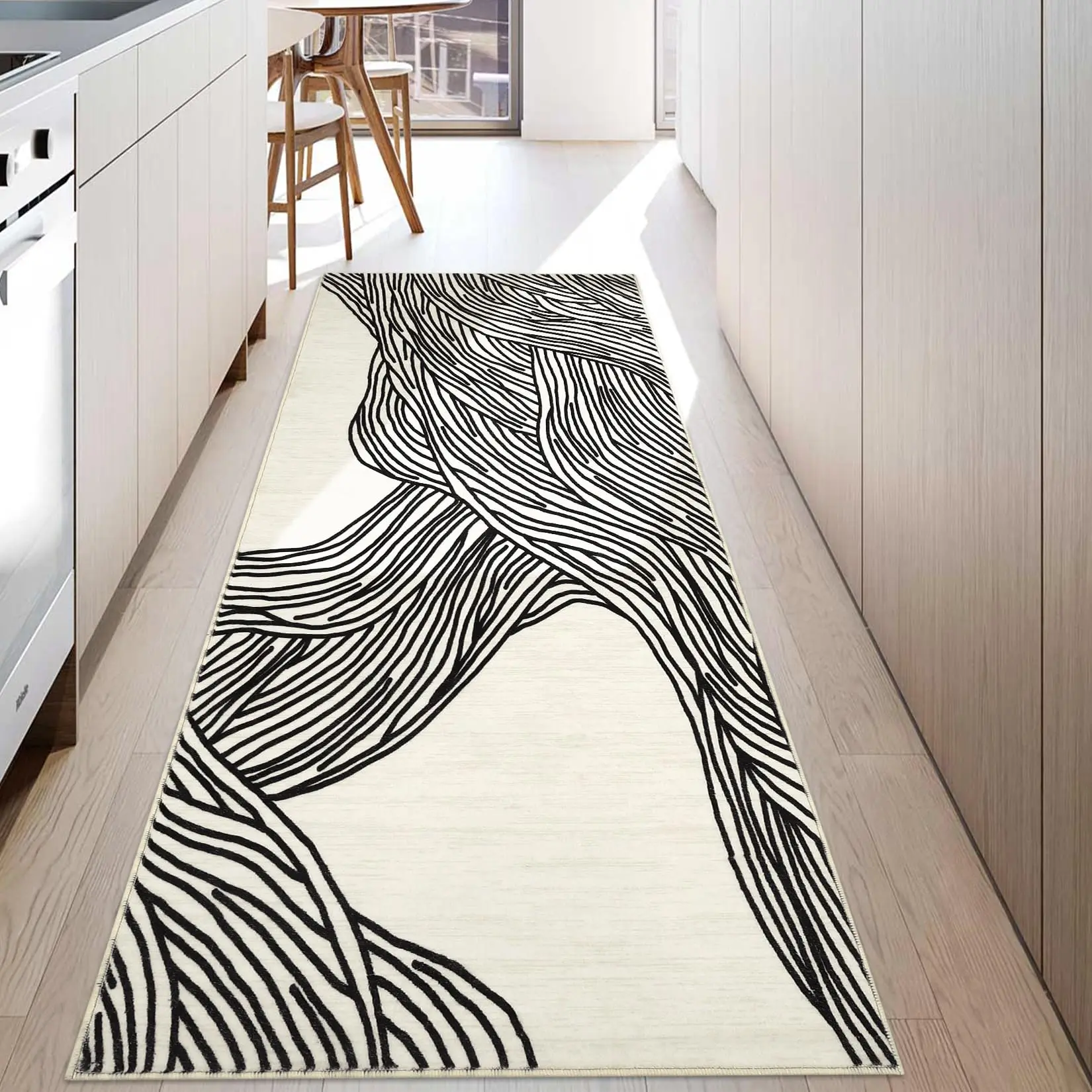 Garvee Runner Rug 2x6 Modern Black and White Rug Non-Slip Bathroom Runner Ultra-Thin Washable Hallway Runner No-Shedding Contemporary Striped Print Indoor Carpet for Hallways Entryways Kitchens