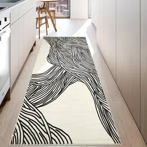 Garvee Runner Rug 2x6 Modern Black and White Rug Non-Slip Bathroom Runner Ultra-Thin Washable Hallway Runner No-Shedding Contemporary Striped Print Indoor Carpet for Hallways Entryways Kitchens