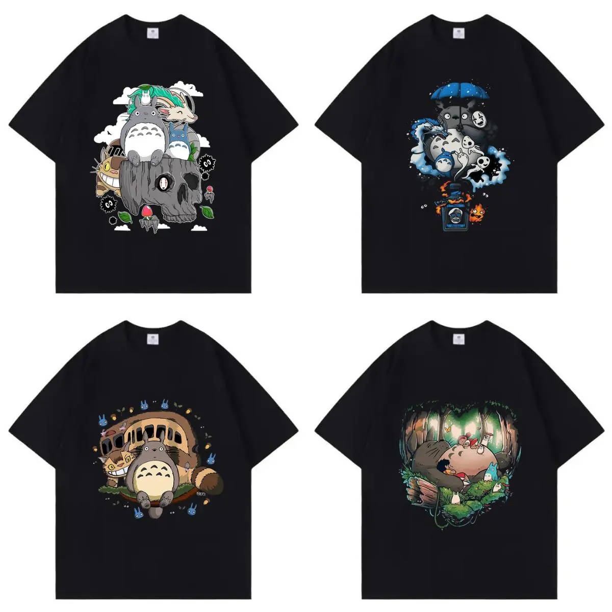 Anime Movie Totoro Cute Character Pattern Casual Pure Cotton Tshirt,Unisex Classic Vintage Tops,Oversized Colorful Tshirt,Vacation Outfit,Best Holiday Gift for Fans Halloween Y2k INS