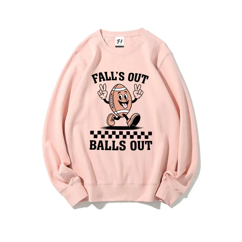 Men's Pure Cotton Printed Pattern Crewneck Sweatshirt - "Fall's Out Balls Out", "Walking & Kicking" Character Designs, Casual Machine-Washable Menswear Tops, Round Neck