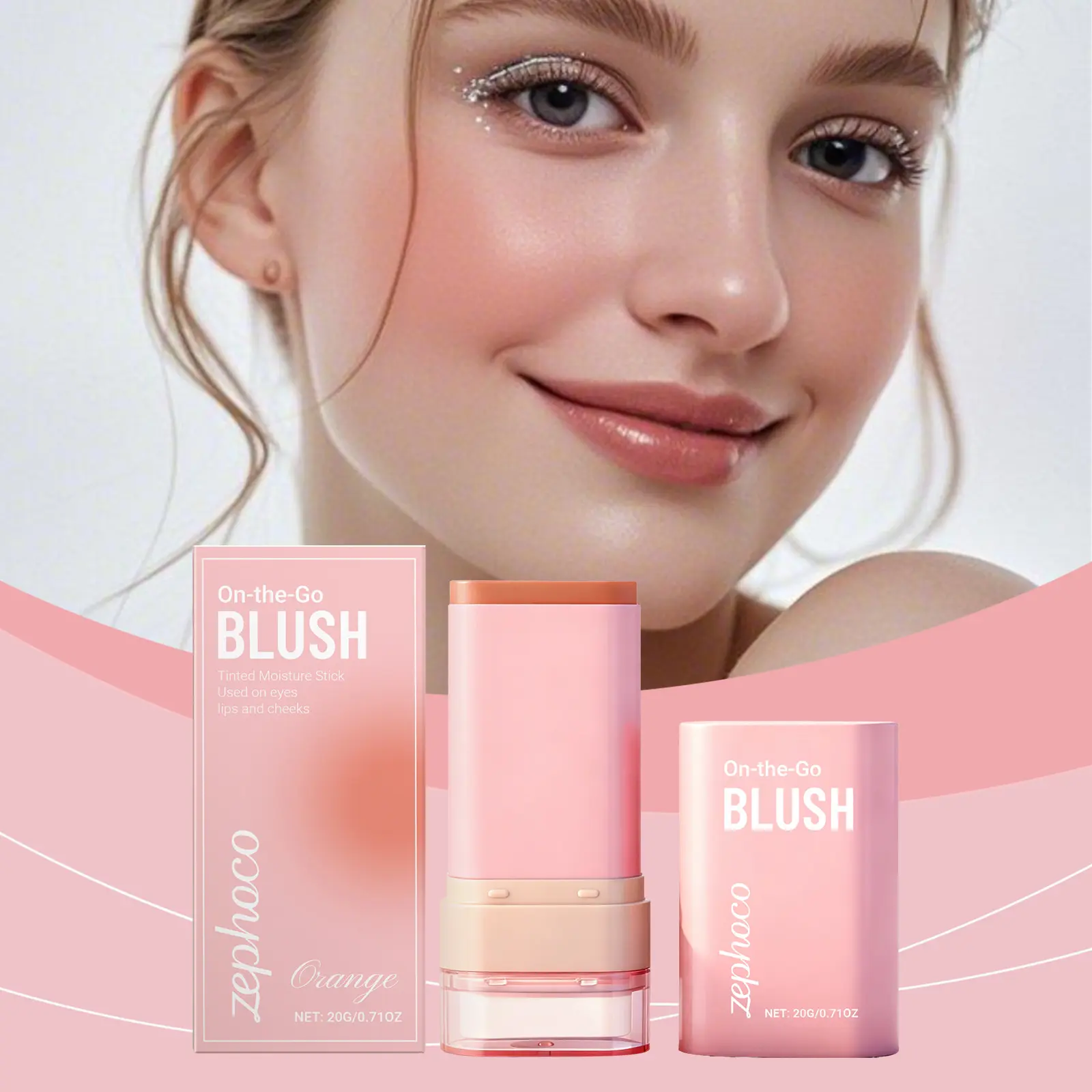 2-in-1 Orange Blush Stick - Light Texture, Easy Application, Natural Shade, Ideal for Daily Commuting Facial Makeup