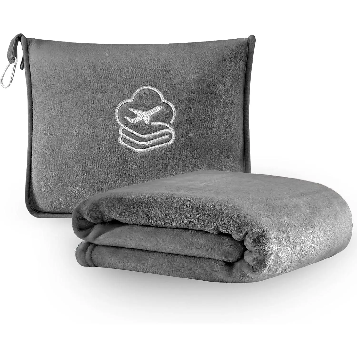 Travel Blanket, Soft 2-in-1 Airplane Blanket, 65x40 Inches, Travel Blanket Airplane Compact with Bag,  Blanket with Luggage Sleeve & Backpack Clip (Light Grey)