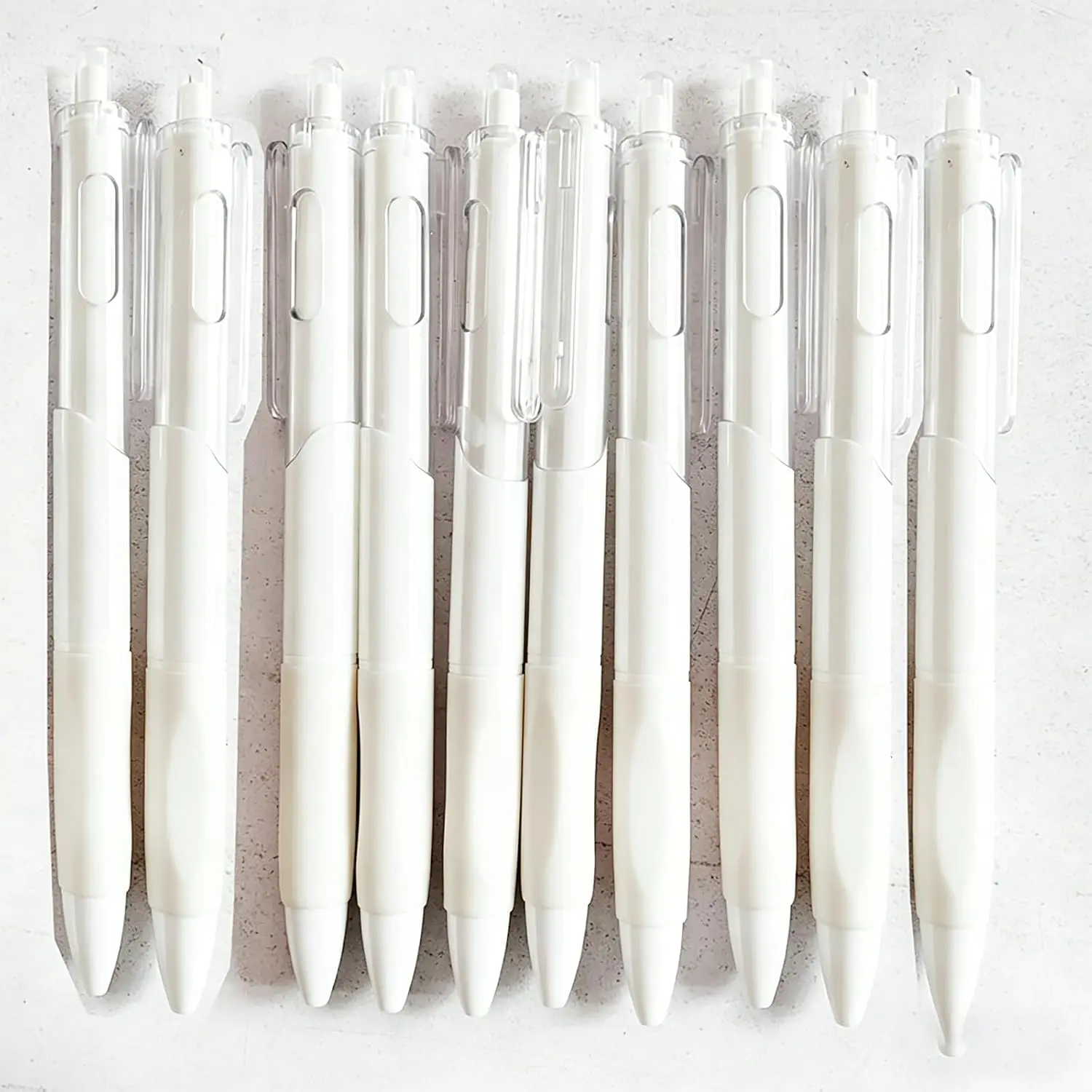 Gel pen, 0.5mm ink pen, click pen, quick-drying ink pen, 10 count (White shell and black refill)