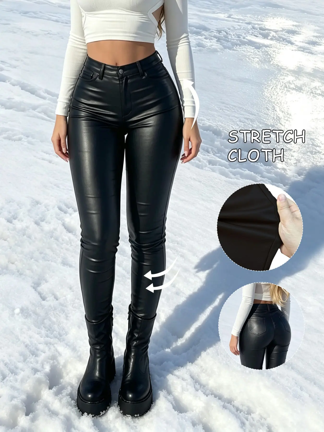 Nvfelix Women's High-Waisted PU Leather Pants, Sexy Plain Texture Long Pants, Perfect for Nightclub Parties, Evening Wear