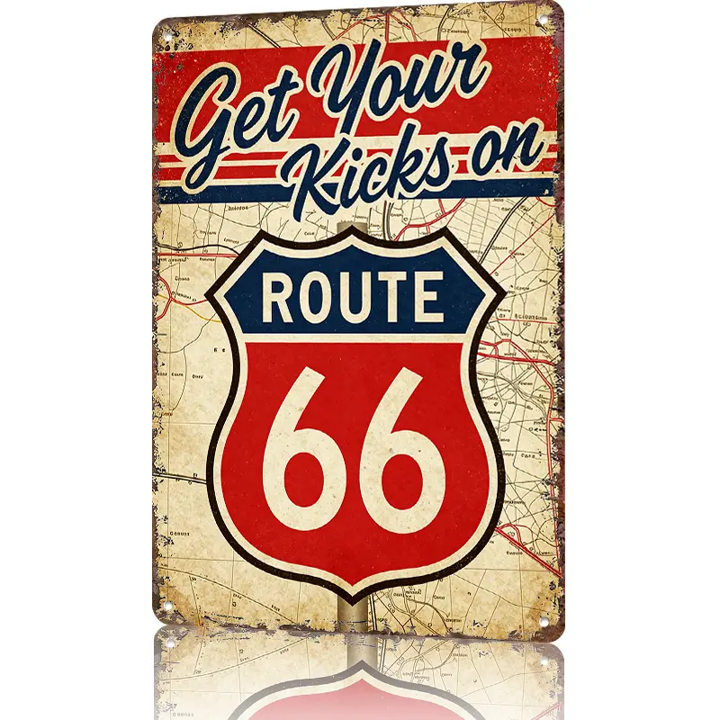 8x12 Inch Solid Alum "Get Your Kicks on Route 66" Classic Shield Vintage Road Map Aluminum Metal Sign, Waterproof, Rust-Free, Retro Home Decor Wall Art, Funky Room Decor, Gift Idea