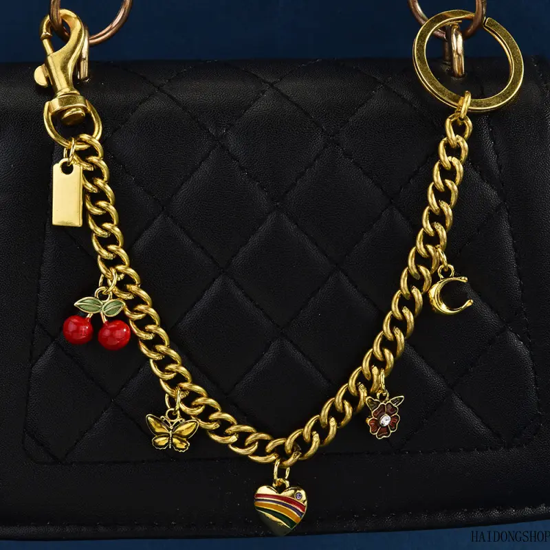 Coquette Viral Spring Summer Textured Bag Chain For Women, All-Match Convertible Handheld Shoulder Crossbody Strap, Minimal Chic Purse Pendant Accessory For Daily Travel Shopping Styling Movable Finger Steampunk Robot Charm emerald