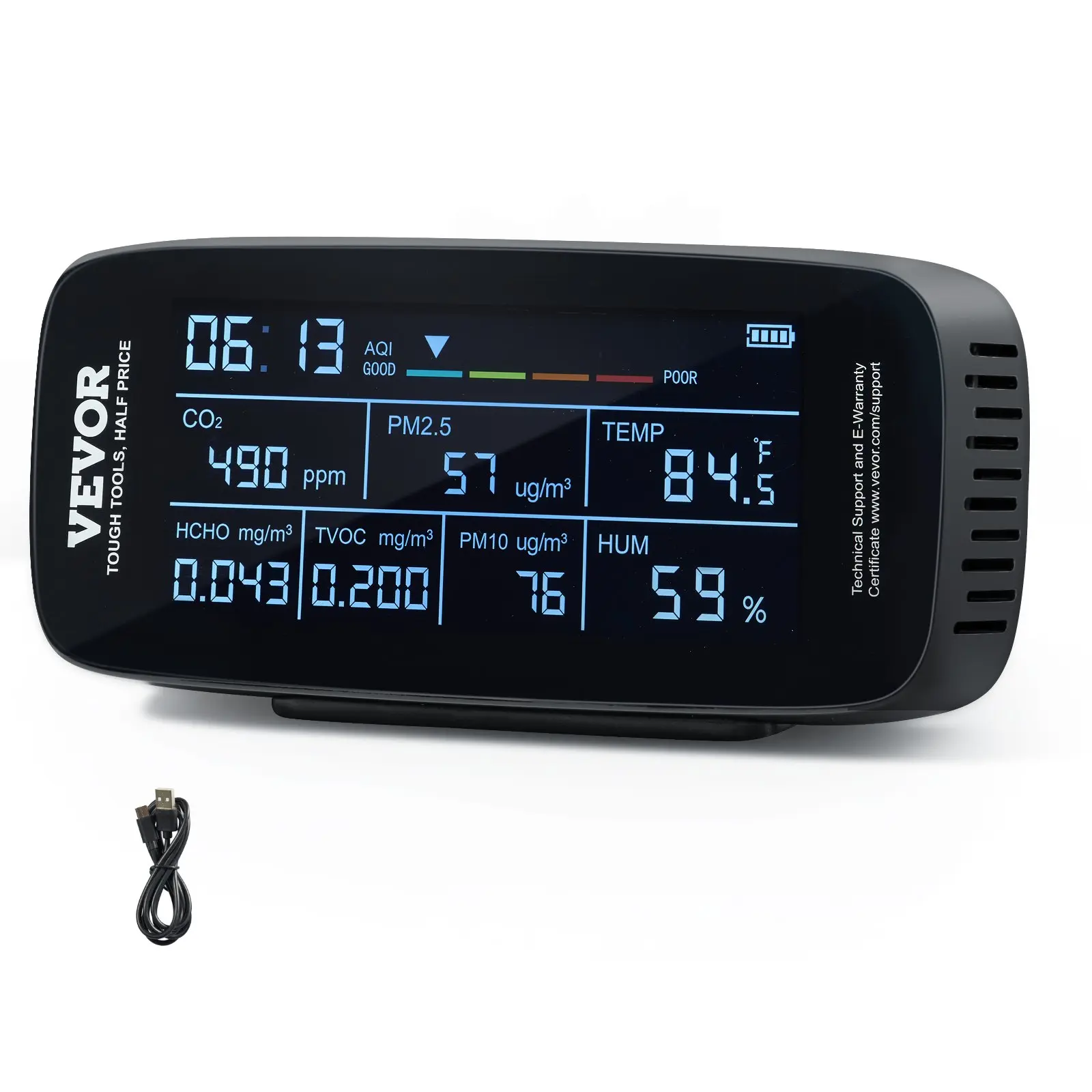 【DealsForYouDays】VEVOR Air Quality Monitor 9-IN-1, CO2, Temperature, Humidity, Formaldehyde TVOC AQI Tester, Professional PM2.5 PM10 PM1.0 Particle Counter for Indoor/Outdoor, Air Quality Meter w/Alarm Thresholds