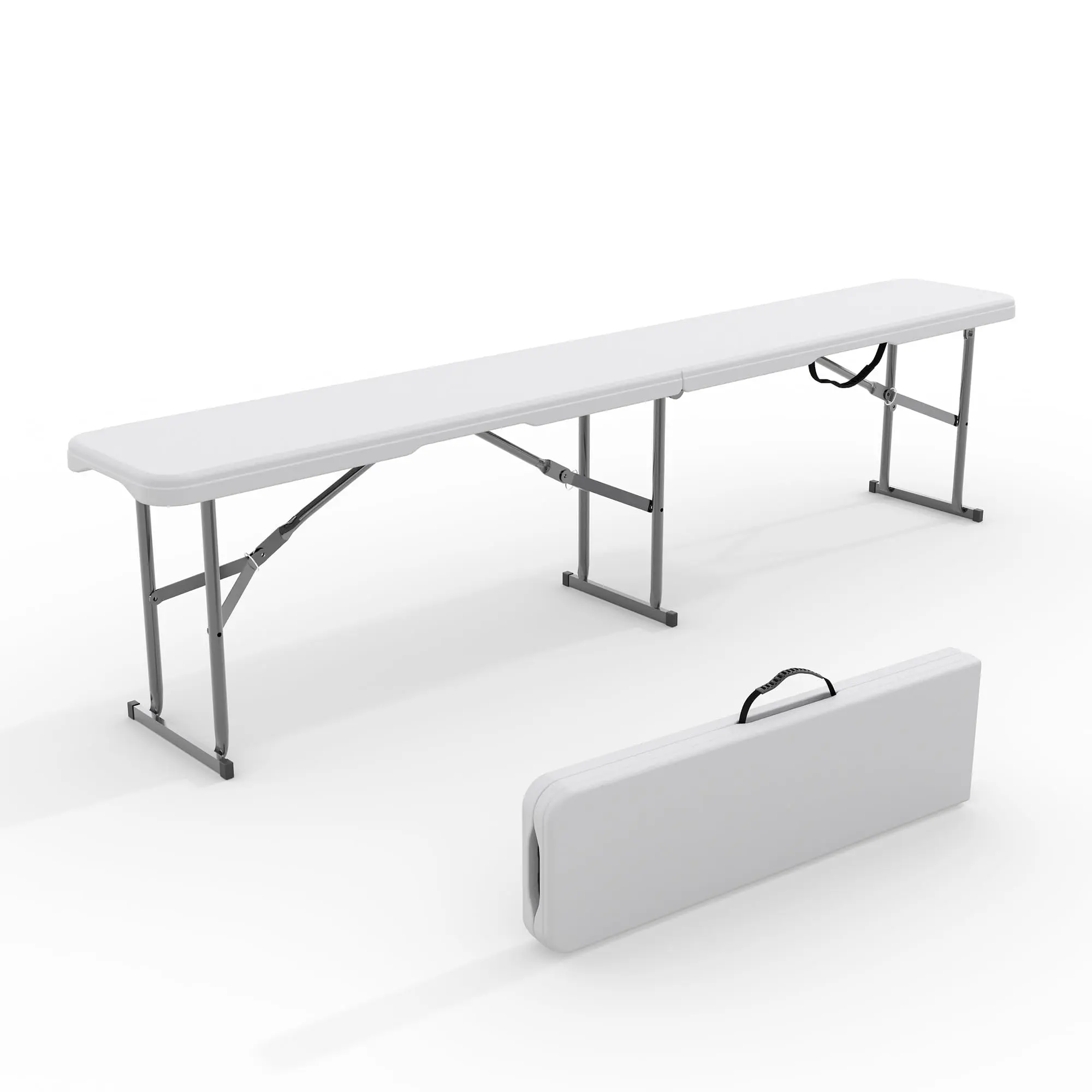 GARVEE 6Ft Folding Bench - Durable HDPE Portable Foldable Outdoor Bench with 330Lbs Capacity, Waterproof Design, Carrying Handle for Picnic, Camping, Sports, and Party Activities in White