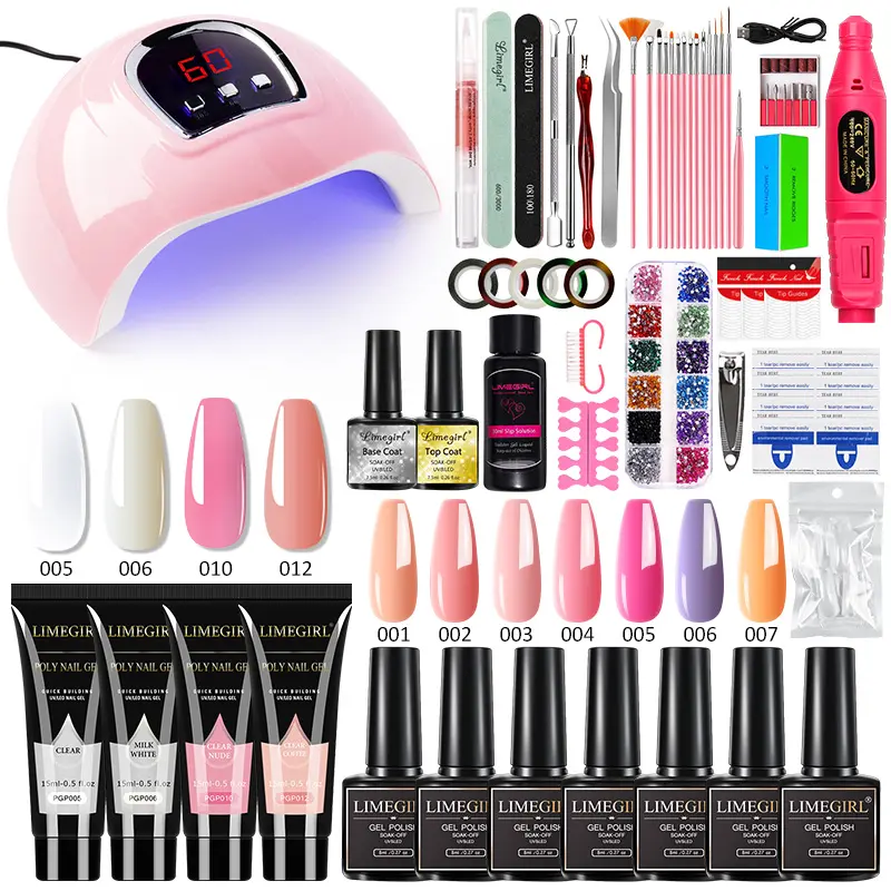 Limegirl Nail Kit With 48W UV Nail Lamp Electric Nail DrillMachine Soak OFF Gel Nail Kit Base&Top Coat Gel Polish NailTool Set nail gel manicure nail lamp uv gel nail art gel